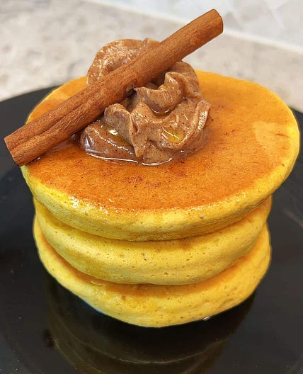 Pumpkin Pancakes (Souffle Pancakes) w/ Cinnamon Honey Butter