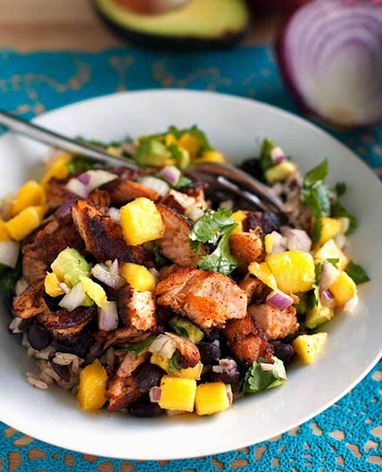 Caribbean Jerk Salmon Bowl with Mango Salsa