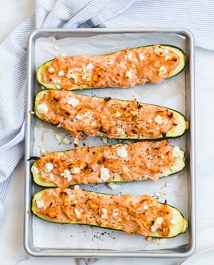 Buffalo Chicken Stuffed Zucchini Boats