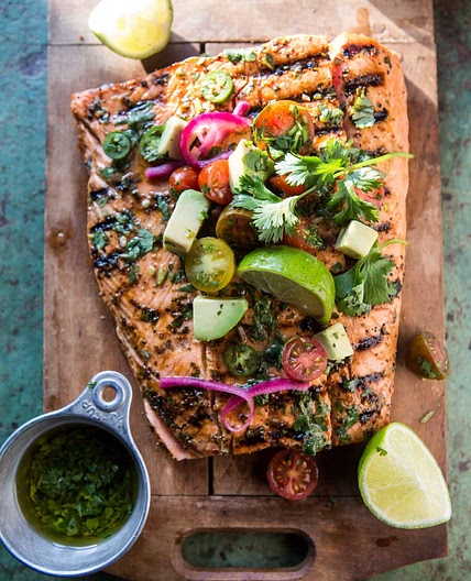 Cuban Grilled Salmon with Tomato Avocado Salsa