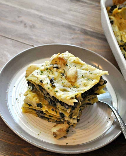 Vegan Spinach and Mushroom White Lasagna