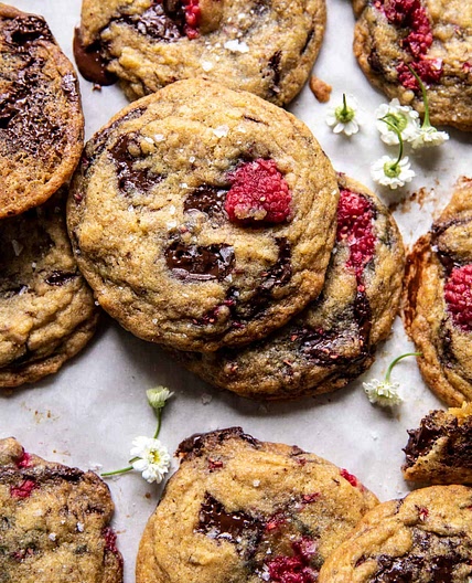 Brown Butter Raspberry Chocolate Chip Cookies
