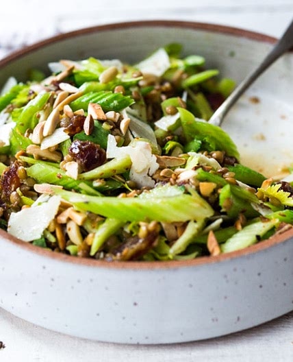 Celery Salad with Lentils, Dates and Almonds