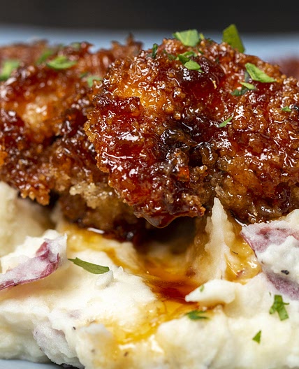 Whiskey-Glazed Chicken And Shrimp With Garlic Mashed Potatoes Recipe by Tasty