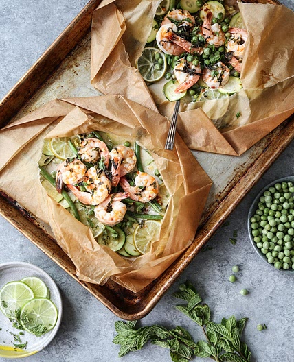 Coconut Lime Shrimp Packets with Summer Veggies