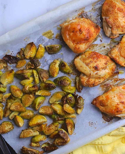 Baked Chicken Thighs with Roasted Brussels Sprouts