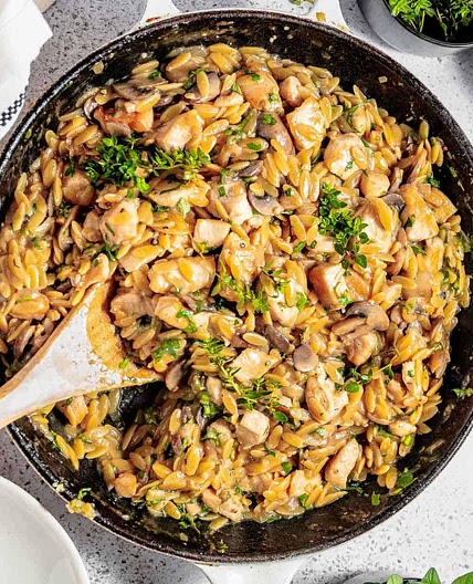 One Pot Creamy Chicken Mushroom Orzo
