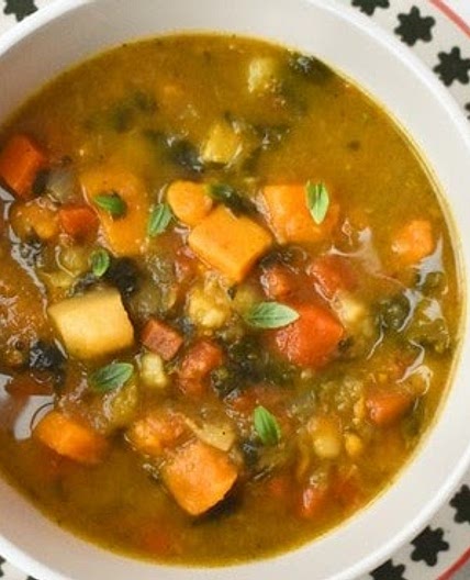 Carrot & Sweet Potato Soup with Spinach