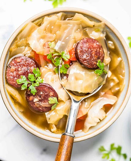 Keto Cabbage Soup with Smoked Sausage