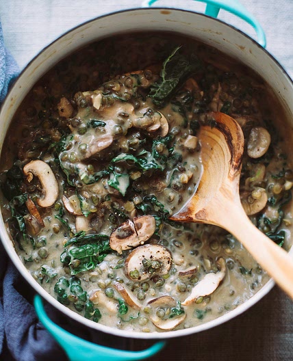 Creamy French Lentils with Mushrooms & Kale
