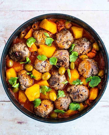 Tajine de keftas aux olives et pommes de terre