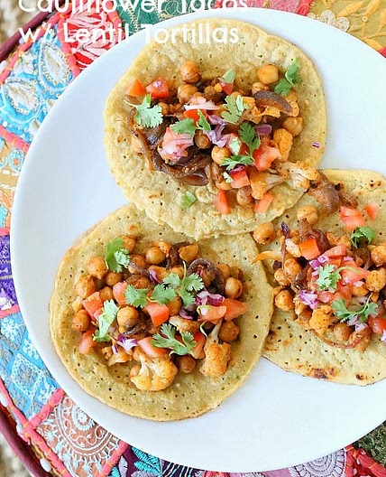 Chickpea Cauliflower Tacos with Lentil Tortillas