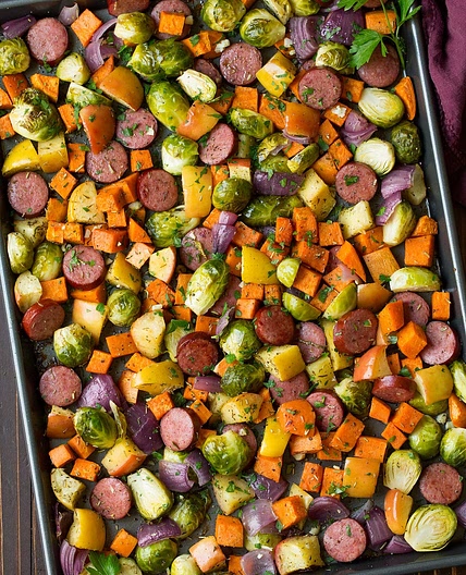 Autumn Sausage Veggie and Apple Sheet Pan Dinner