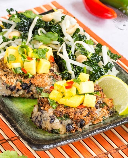 Thai Green Curry Spicy Bean Burgers with Mango Salsa