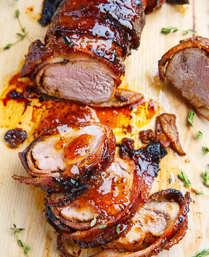Apricot Glazed Bacon Wrapped Cajun Pork Tenderloin