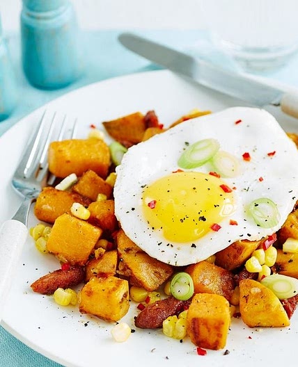 Sweet potato hash with fried eggs