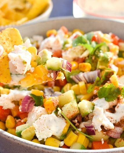 Tex Mex Corn Chopped Salad with Vegan Feta