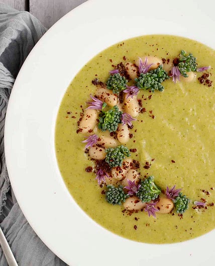 Broccolini Soup With White Beans and Cheddar