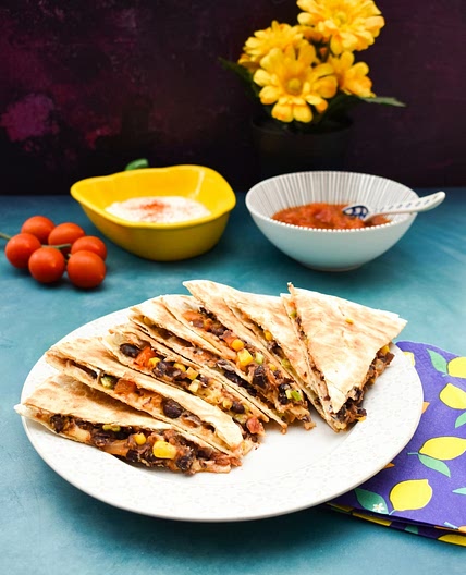 Easy Black Bean, Salsa & Vegan Cheese Quesadillas