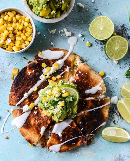 Honey Glazed Chicken Quesadillas with Peach Guacamole