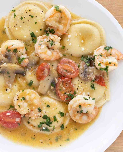 Ravioli and Shrimp Scampi