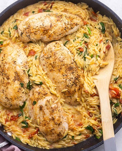 One Pan Tuscan Orzo with Chicken