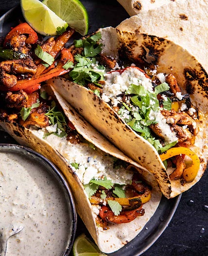 Skillet Chicken Fajitas with Creamy Jalapeño Verde Sauce