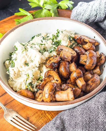Balsamic Mushrooms with Herbed Veggie Mash