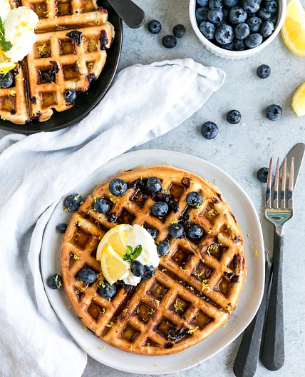 Lemon Blueberry Oatmeal Blender Waffles