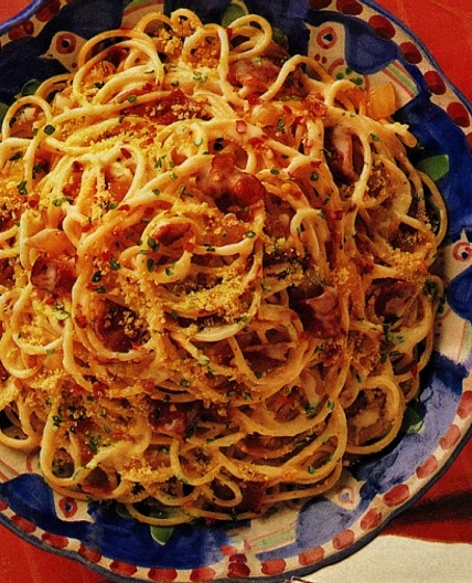 Spaghetti with Crispy Bacon and Cheese Sauce