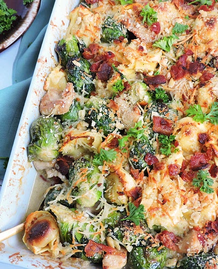 Cheesy Chicken & Brussels Sprouts Pasta Bake