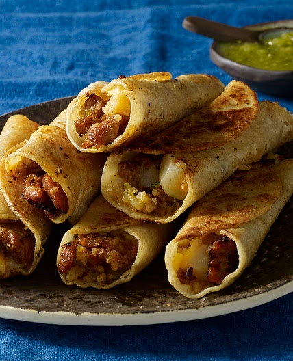 Potato, Scallion & Chorizo Crispy Tacos