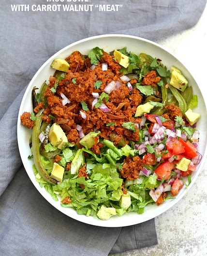 Vegan Taco Salad Bowl with Carrot Walnut Taco "Meat"