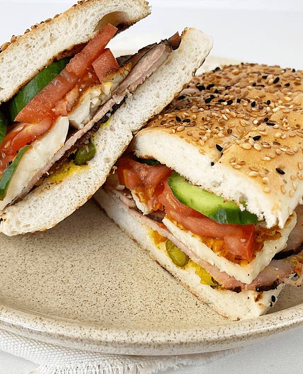 Traditional Toasted Cyprus Sandwich Lountza-Halloumi with Piccalilli