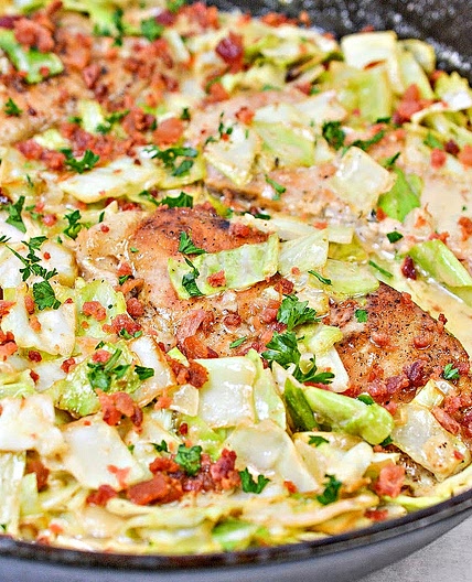 Keto Pork and Cabbage in Creamy Bacon Sauce