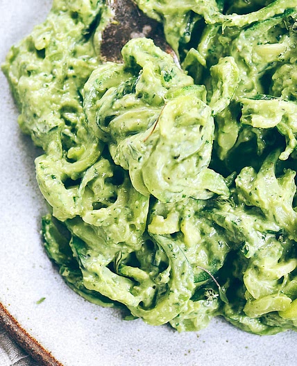 Creamy Whole30 Avocado Pesto Noodles