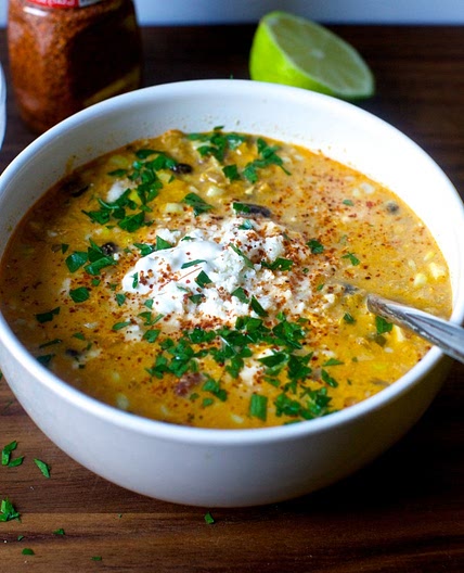 Corn Chowder with Chile, Lime and Cotija