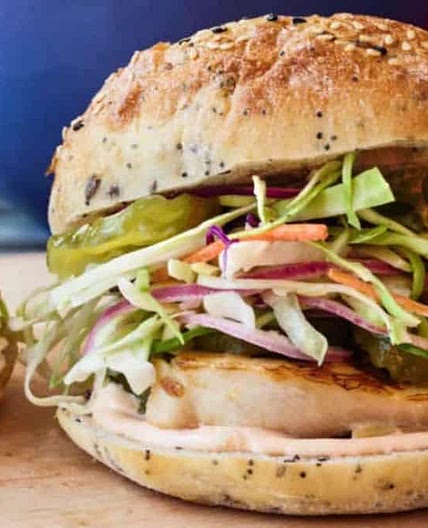 Grilled Chicken Sandwiches with Slaw and Spicy Mayo