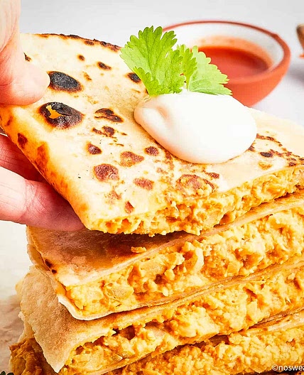Buffalo Chickpea Quesadilla (Vegan + Easy)