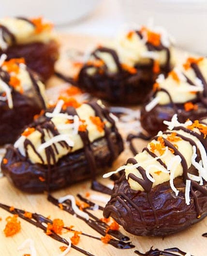 Dark Chocolate Covered Dates Stuffed with Orange Coconut Cream
