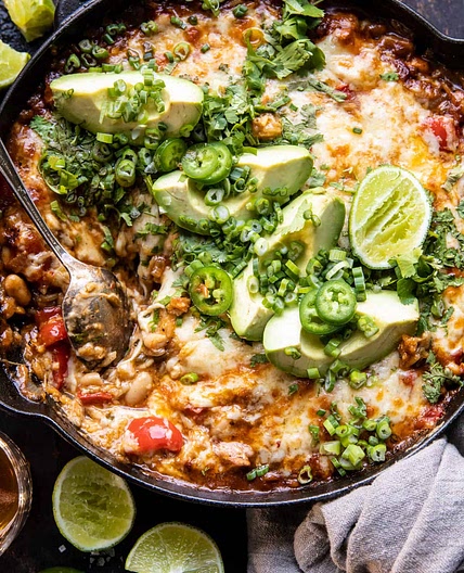 One Skillet White Chicken Chili Bake