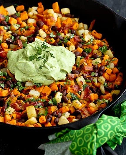 Sweet Potato Hash Recipe with Creamy California Avocado Sauce