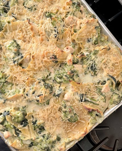 Creamy Chicken and Broccoli Sheet Pan Lasagna