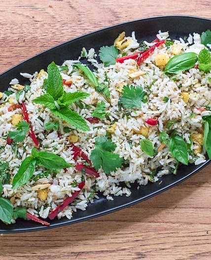 Low FODMAP Coconut Rice Salad with Pineapple & Cilantro