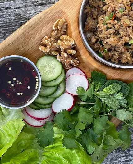 California Walnut Larb Lettuce Wraps