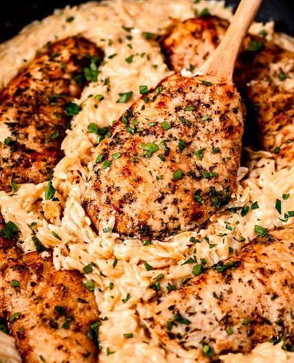 Creamy Parmesan Chicken Orzo Skillet