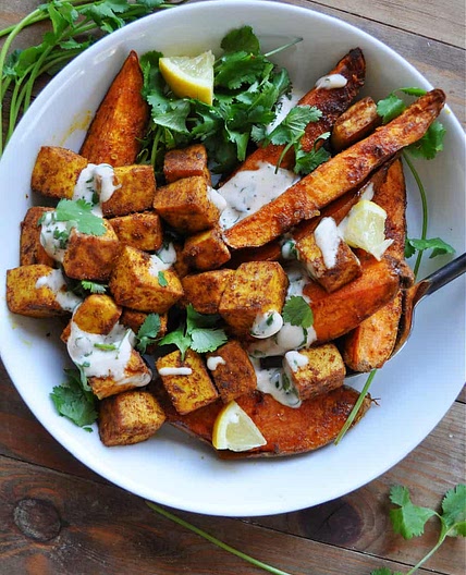 Vegan Moroccan Spiced Sheet Pan Tofu and Sweet Potatoes
