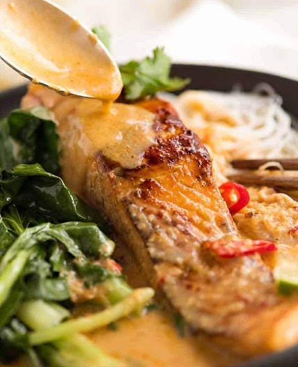 Poached Salmon in Coconut Lime Sauce