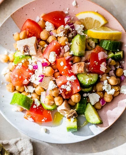 Grilled Chicken Feta Chickpea Salad