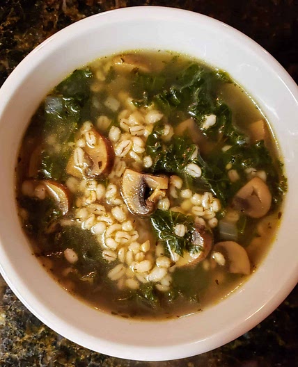 Mushroom kale and barley soup